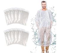 Puedno 10pcs Disposable Rain Ponchos Adult, Transparent Emergency Raincoat, Waterproof Rain Poncho with Drawstring and Hood, Portable Raincoats for Outdoor Hiking, 150cm × 100cm