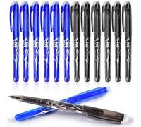Puedno 12pcs Erasable Pens, 0.5 mm Rub Out Pens, 6 Black 6 Blue Friction Pen, Erasable Gel Ink Eraser Pens with Rubber on the End for School Office