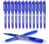 Puedno 12pcs Erasable Pens, 0.5 mm Rub Out Pens, Friction Pen, Erasable Gel Ink Eraser Pens with Rubber on the End for School Office (12 Blue)