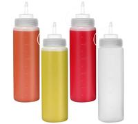 Puedno 16oz Squeeze Bottle, 4pcs Plastic Squeezy Sauce Bottle, 500ml Squeeze Dispensers with Measurements, Reusable Condiment Squeeze Bottles for Ketchup BBQ