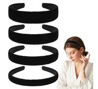 Puedno 4pcs Black Velvet Padded Headband for Women & Teen Girls - No Teeth, Plain Thick Headbands - Hoops, Velvet Hair Band - Soft, Solid, Comfortable - For Casual, Formal, Party Wear