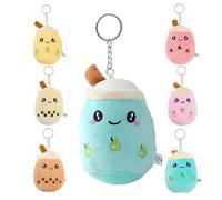 Puedno 6pcs Bubble Tea Plush Keyring, 11cm Kawaii Bubble Tea Plush Key Chains, Small Stuffed Animals Boba Plushies for Backpacks