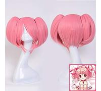 Puella Magi Madoka Magica Kaname Madoka Cosplay Wigs for Women Female Fake Hair Wig 35cm with Two Ponytail Synthetic Hair Pink