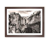 Puente Nuevo Bridge In Spain Painting Modern Art Framed Wall Art Print, Ready to Hang Picture for Living Room Bedroom Home Office Décor, Walnut A3 (46 x 34 cm)