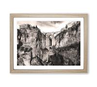 Puente Nuevo Bridge In Spain Painting Modern Art Framed Wall Art Print, Ready to Hang Picture for Living Room Bedroom Home Office Décor, Oak A4 (34 x 25 cm)