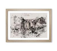 Puente Nuevo Bridge in Spain Watercolour Framed Print | A2 Oak Framed Wall Art | Ready to Hang | Modern Cityscape Picture | Living Room Bedroom Lounge Office