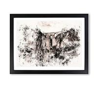 Puente Nuevo Bridge In Spain Watercolour Modern Framed Print | A4 Black Framed Wall Art | Ready to Hang | Modern Cityscape Picture | Living Room Bedroom Lounge Office