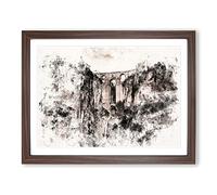 Puente Nuevo Bridge In Spain Watercolour Modern Framed Wall Art Print, Ready to Hang Picture for Living Room Bedroom Home Office Décor, Walnut A4 (34 x 25 cm)