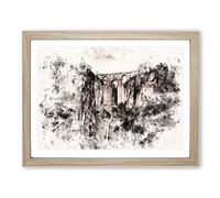 Puente Nuevo Bridge In Spain Watercolour Modern Framed Wall Art Print, Ready to Hang Picture for Living Room Bedroom Home Office Décor, Oak A4 (34 x 25 cm)