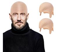 PUERFOCA 2 Pcs Latex Bald Cap, Bald Head Wig cap, Latex pitbull Fancy Dress Cosplay Hat Costume Accessory for Halloween Kids Adults Unisex
