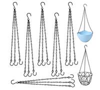 PUERHUACI Hanging chain, 6 pieces metal plant hanger flower pot accessories replacement basket chain made of black metal for flower pot, hanging iron chain with hook
