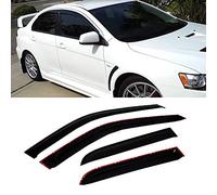 Puermto Original Side Window Wind Deflector, 4pcs Out-Channel Tape-On Nice Rain Guards Set, Vent Visor fit for 2008-2017 Mitsubishi Lancer/Evolution 10 4-Door Sedan Only 94039