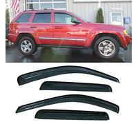 Puermto Side Window Wind Deflector, 4pcs Outside Mount Style Tape-On Nice Rain Guards Set, Dark Smoke Window Visor fit for 2005-2010 Jeep Grand Cherokee 94243