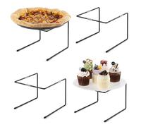 PUERSI 4 PCS Pizza Stand Holder with Non-Slip Pads, Black Metal Pizza Pan Display Stands, Food Platter Riser Serving Tray for Party Wedding