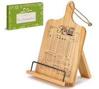 PUERSI Cook Book Stand for Kitchen Counter, Wooden Recipe Book Holder with Measurement Conversion Chart, Adjustable Cookbook Stand, Kitchen Gifts for Cooking Lovers