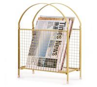 PUERSI Freestanding Magazine Rack - Modern Touch Handbag Design, Magazine Organizer Metal Holder for Newspaper, Books, Vinyl Record (Gold)