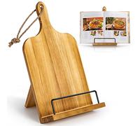 PUERSI Recipe Book Stand, Wooden Cookbook Stands for Kitchen, Adjustable Cook Book Display Holder - Brown