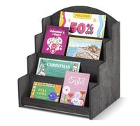 PUERSI Wooden Greeting Card Display Stand Holder Rack Organizer for Postcards, Stickers, Retail Stores, Black