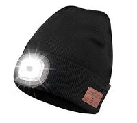 Puersit Unisex Bluetooth Beanie Hat, 4 LED Beanie Hat USB Rechargeable Musical Knitted Cap with Headphones and Built-in Stereo Speakers & Mic LED Hat for Running Hiking Gifts for Men Women