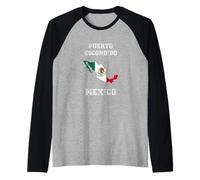 Puerto Escondido Mexico Vintage Mexico Flag Map Design Raglan Baseball Tee