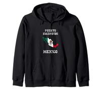 Puerto Escondido Mexico Vintage Mexico Flag Map Design Zip Hoodie