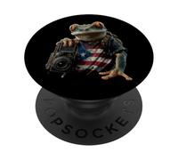 Puerto Rican Coqui Frog with Flag and Camera Taino Boricua PopSockets Adhesive PopGrip