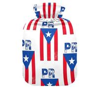 Puerto Rican Flag Hot Water Bottles with Velvet Cover Hot Water Bag for Neck, Shoulder and Menstrual Cramps