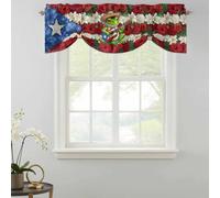 Puerto Rican Tie Up Valances Curtain, Flag Themed Watercolor Flowers Cartoon Frog Guitar Adjustable Rod Pocket Short Window Treatment Tie Up Curtains Valances for Kitchen Bathroom 42x18 Inches