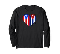 Puerto Rico and Cuba Flags: Heart Shaped Unity Long Sleeve T-Shirt