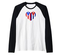 Puerto Rico and Cuba Flags: Heart Shaped Unity Raglan Baseball Tee