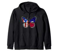 Puerto Rico and Haiti Butterfly Half Boricua Haitian Roots Zip Hoodie