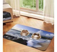 Puerto Rico - Beach Dog Food Mat, Absorbent Pet Feeding Mat for Food and Water Bowls Non-Slip Placement Pad for Floors Waterproof Quick Dry Water Dispenser Mat for Dogs Puppy Cats 12x18 Inch