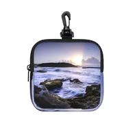 Puerto Rico Beach Square Zipper Pouch with All-Over Print,Waterproof Rubber-Fabric, Lightweight Durable Small Organizer Bag for Coins, Cards, Keys