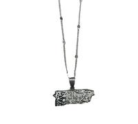 Puerto Rico city Map Pendant Necklace, 20, Stainless Steel, No Gemstone