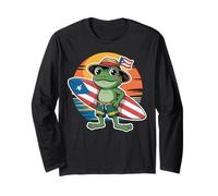 Puerto Rico Coqui Taino Symbol Puerto Rican Flag Frog Retro Long Sleeve T-Shirt