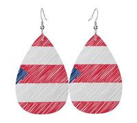 Puerto Rico Flag Art Teardrop Dangle Earrings Lightweight Leather Dangle Drop Earrings Durable Holiday Earring For Party Married Festival