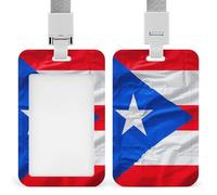 Puerto Rico Flag Badge Holder with Lanyards Retractable Vertical Plastic Id Badge Holder Name Key Card Holders Case for Teacher Nurse Doctor Office Gift for Coworkers