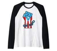 Puerto Rico Flag Fist Broken Chain Freedom Boricua Pride Raglan Baseball Tee