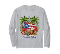 Puerto Rico Flag Floral Frog Boricua Women Hispanic Heritage Long Sleeve T-Shirt