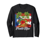 Puerto Rico Flag Floral Frog Boricua Women Hispanic Heritage Long Sleeve T-Shirt