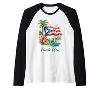 Puerto Rico Flag Floral Frog Boricua Women Hispanic Heritage Raglan Baseball Tee