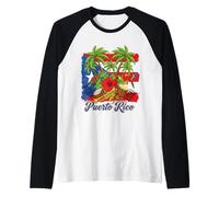 Puerto Rico Flag Floral Frog Boricua Women Hispanic Heritage Raglan Baseball Tee