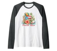 Puerto Rico Flag Floral Frog Boricua Women Hispanic Heritage Raglan Baseball Tee