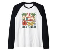 Puerto Rico Flag Floral Frog Boricua Women Hispanic Heritage Raglan Baseball Tee