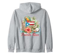 Puerto Rico Flag Floral Frog Boricua Women Hispanic Heritage Zip Hoodie