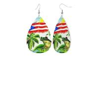 Puerto Rico Flag Frog Palm Trees Exquisite Waterdrop-Shaped Leather Earrings With Double-Sided Print - Lightweight, Durable, And Stylish Accessory For Every Occasion