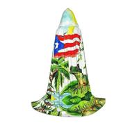 Puerto Rico Flag Frog Palm Trees Hooded Cape For Teenagers, Unisex Cloak Robe Hooded Halloween Costume Satin Witches Vampire Cloak Fancy Dress Up Children