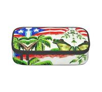 Puerto Rico Flag Frog Palm Trees Large Capacity Pencil Case Stationery Storage Bag with Zipper Boys Girls Students School