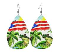 Puerto Rico Flag Frog Palm Trees Leather Earring For Women Teardrop Dangle Printed Fashion Accessories Daily Wear Party