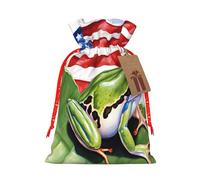 Puerto Rico Flag Frog Palm Trees -Print Burlap Drawstring Bags - Eco-Friendly Reusable Pouches For Wedding Favors, Christmas & Birthday Presents.